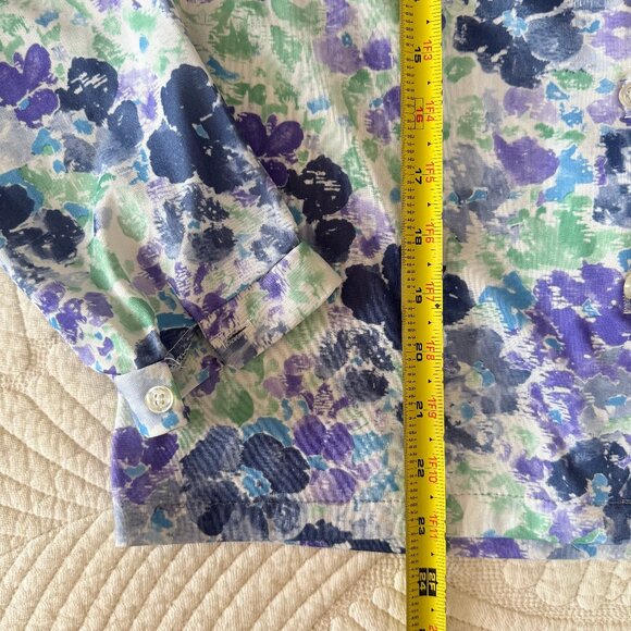 Vintage Blue Purple Green Floral Secretary Necktie Blouse Size L - Picture 12 of 13